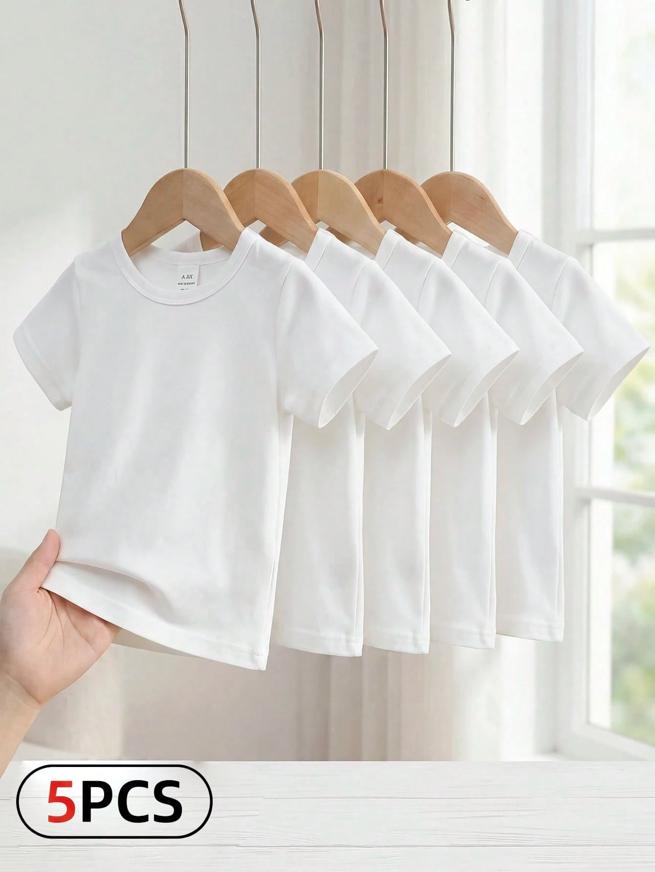 5pcs/Set Baby Boy Spring/Summer Simple Comfortable White T-Shirt