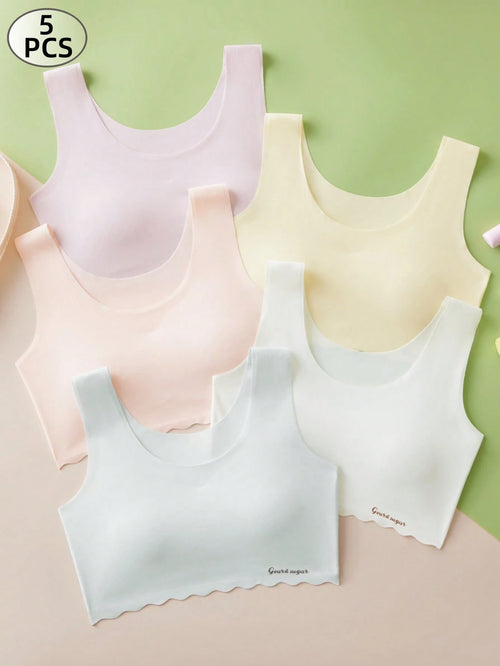 5pcs/Set Multicolor Bras For Middle & High School Girl Students, Casual Sports Bras To Prevent Exposure, Designed For Teenage Girls