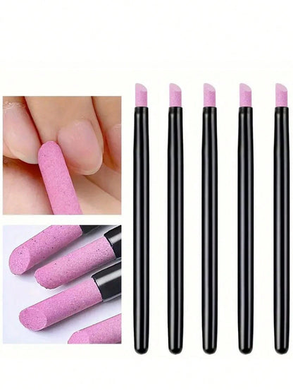 5pcs/Set Quartz Stone Nail Care Tools, Cuticle Remover, Professional Manicure Tools Include 45° Nail Pusher, Buffer Block, Foot Care Cleaner