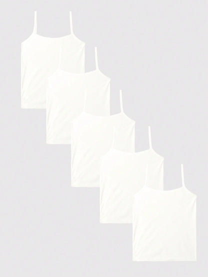 5pcs/Set Teenage Girls Solid Color All-Match Versatile Camisole Tank Top