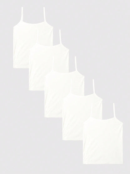 5pcs/Set Teenage Girls Solid Color All-Match Versatile Camisole Tank Top