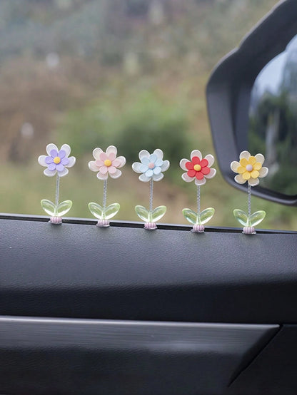 5pcs Shaking Flowers Car Dashboard Decoration, Car And RoomInterior Decoration, Can Be Used For Car Window Side Rearview Mirror