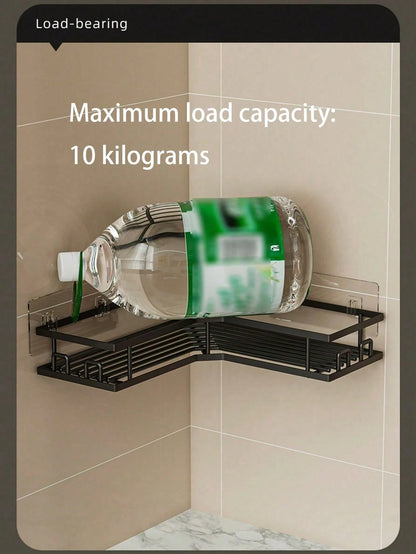 5pcs Stainless Steel Bathroom Storage Rack Set, Corner Shower Caddy, Wall Mounted Adhesive Shower Organizer, Load Capacity Less Than 10kg, Suitable For Bathroom, Kitchen And Living Room Corner Storage