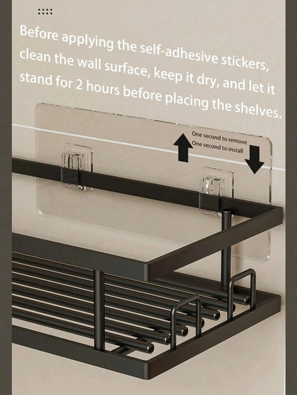 5pcs Stainless Steel Bathroom Storage Rack Set, Corner Shower Caddy, Wall Mounted Adhesive Shower Organizer, Load Capacity Less Than 10kg, Suitable For Bathroom, Kitchen And Living Room Corner Storage