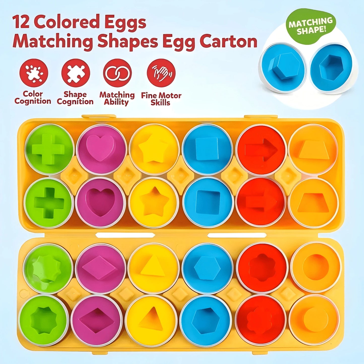 6/12pcs Colorful Egg Shaped Puzzle Toys- Helps Develop Fine Motor Skills, Hand-Eye Coordination And Shape Recognition- Ideal For Early Childhood Learning, Montessori Education And Easter Games (Colo