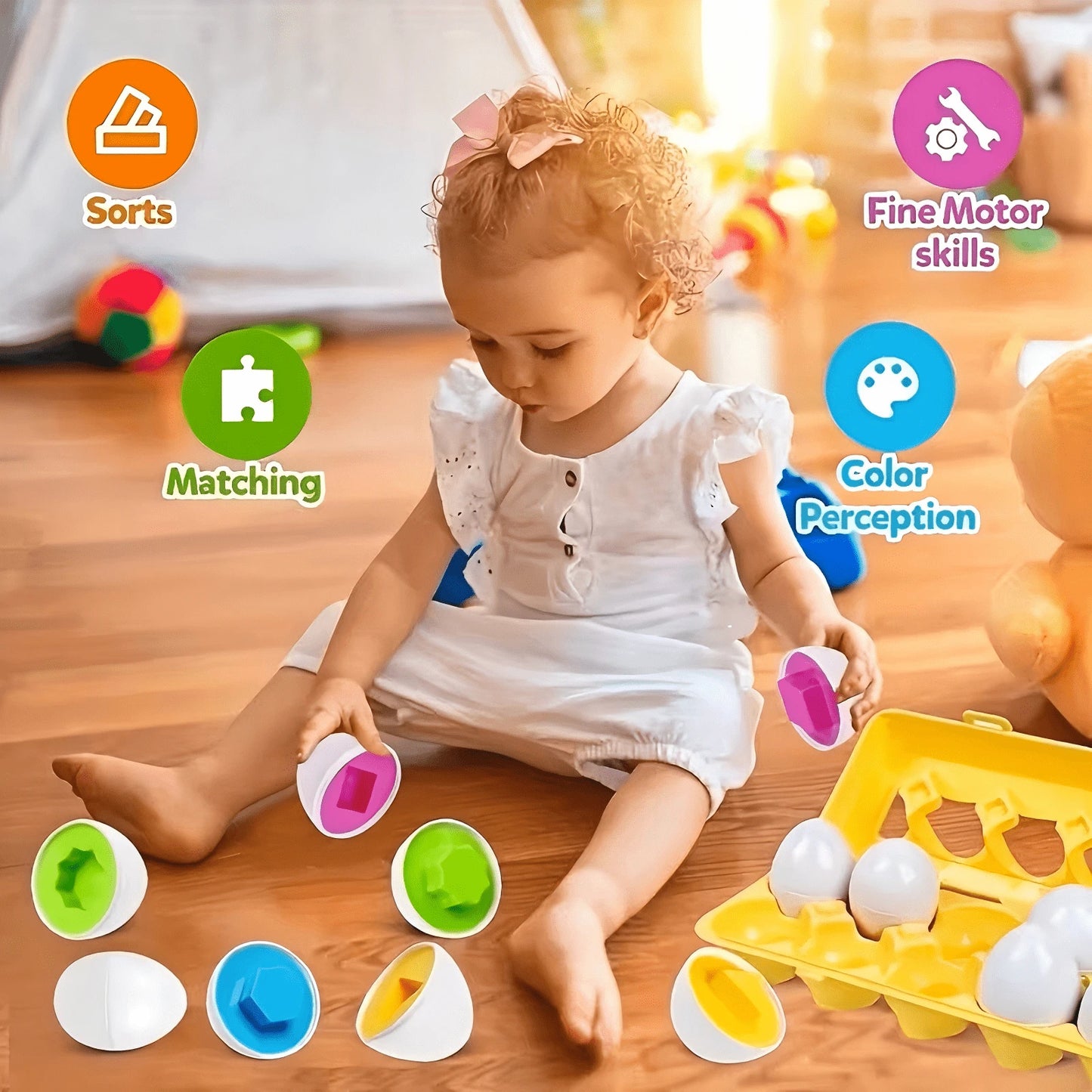 6/12pcs Colorful Egg Shaped Puzzle Toys- Helps Develop Fine Motor Skills, Hand-Eye Coordination And Shape Recognition- Ideal For Early Childhood Learning, Montessori Education And Easter Games (Colo