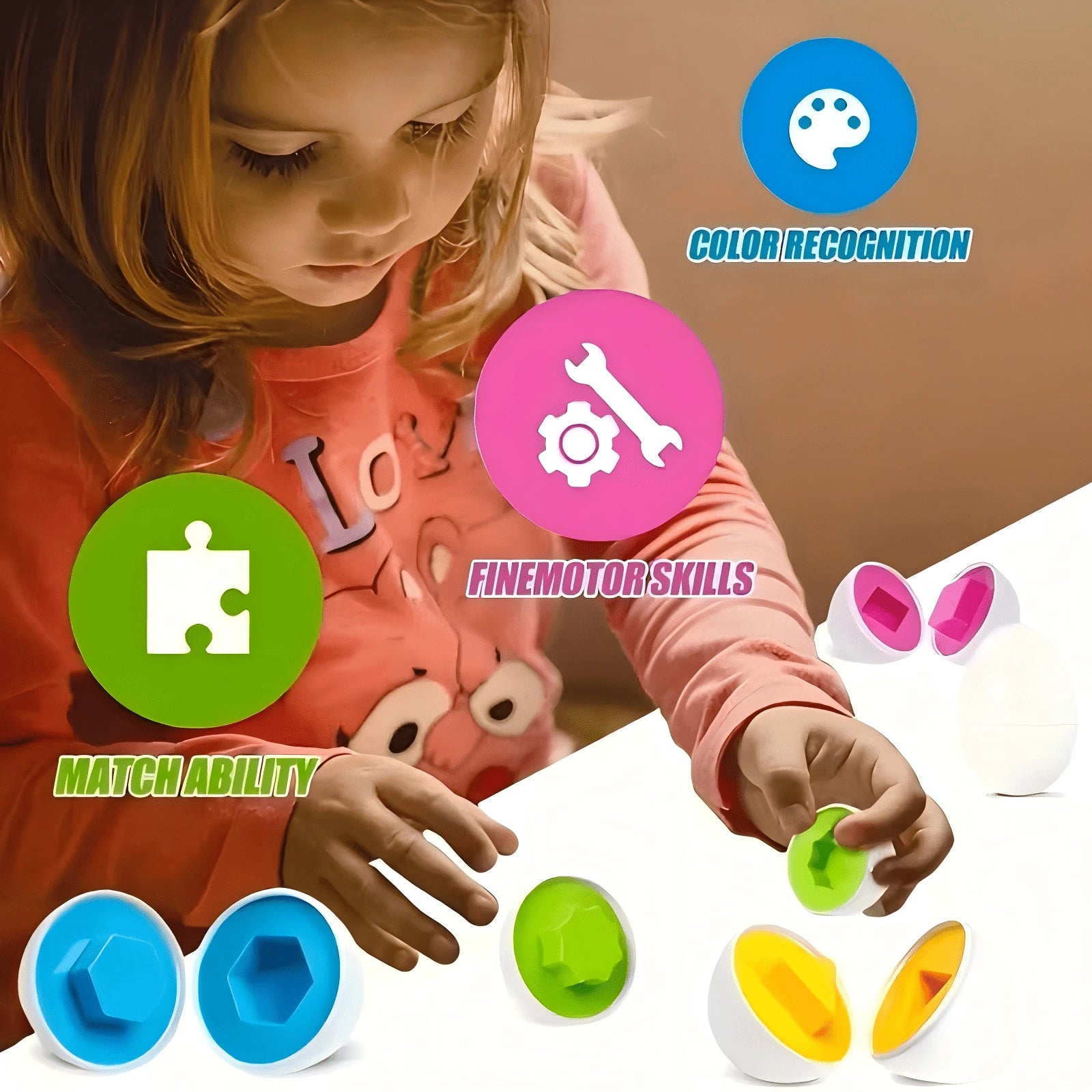 6/12pcs Colorful Egg Shaped Puzzle Toys- Helps Develop Fine Motor Skills, Hand-Eye Coordination And Shape Recognition- Ideal For Early Childhood Learning, Montessori Education And Easter Games (Colo