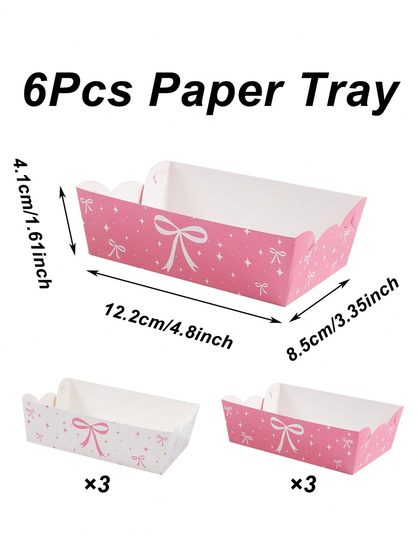 6/12pcs Pink Bow Disposable Paper Plates, Snack Food Trays, Birthday Party One-Time Food Containers, Kitchen Baking Trays, Fries Boxes, Popcorn Boxes, Wedding Candy Boxes, Girl's Pink Birthday Party D