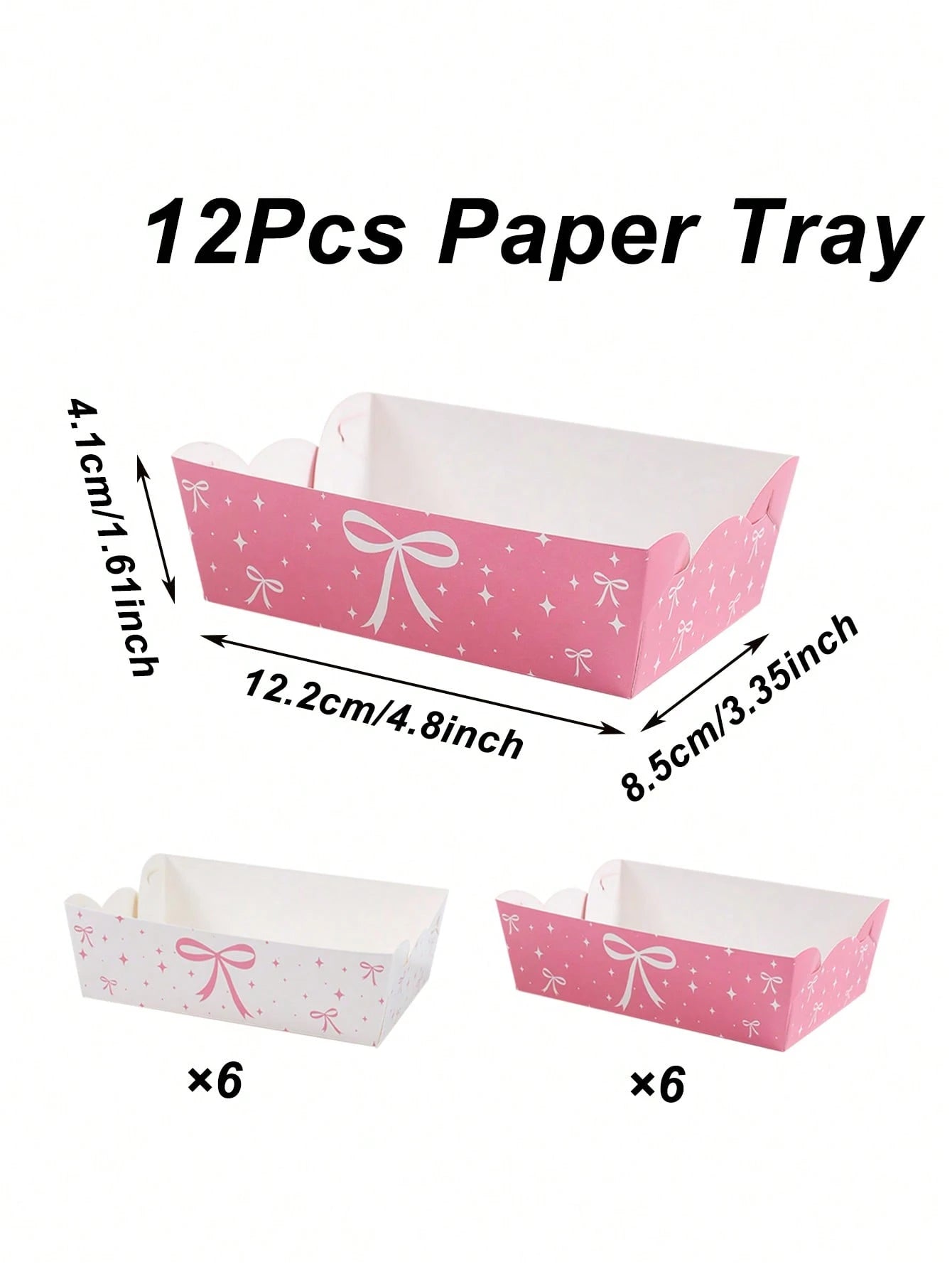 6/12pcs Pink Bow Disposable Paper Plates, Snack Food Trays, Birthday Party One-Time Food Containers, Kitchen Baking Trays, Fries Boxes, Popcorn Boxes, Wedding Candy Boxes, Girl's Pink Birthday Party D