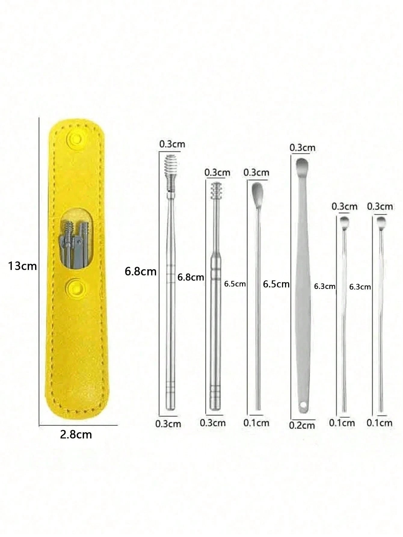 6/1pc Portable Leather Ear Wax Removal Kit, Includes Ear Spoon, Spiral Spring Ear Cleaner, Travel Size Ear Pick Set, New Stainless Steel Spiral Design, For Adults, No Battery Required, No Power Needed