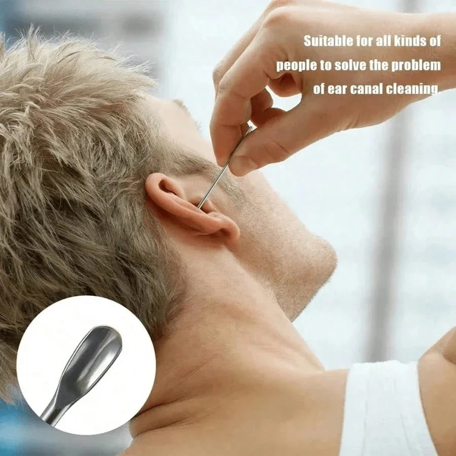 6/1pc Portable Leather Ear Wax Removal Kit, Includes Ear Spoon, Spiral Spring Ear Cleaner, Travel Size Ear Pick Set, New Stainless Steel Spiral Design, For Adults, No Battery Required, No Power Needed