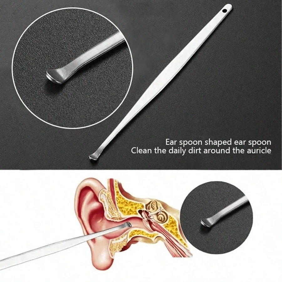 6/1pc Portable Leather Ear Wax Removal Kit, Includes Ear Spoon, Spiral Spring Ear Cleaner, Travel Size Ear Pick Set, New Stainless Steel Spiral Design, For Adults, No Battery Required, No Power Needed