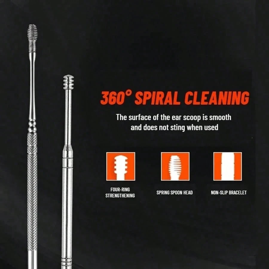 6/1pc Portable Leather Ear Wax Removal Kit, Includes Ear Spoon, Spiral Spring Ear Cleaner, Travel Size Ear Pick Set, New Stainless Steel Spiral Design, For Adults, No Battery Required, No Power Needed