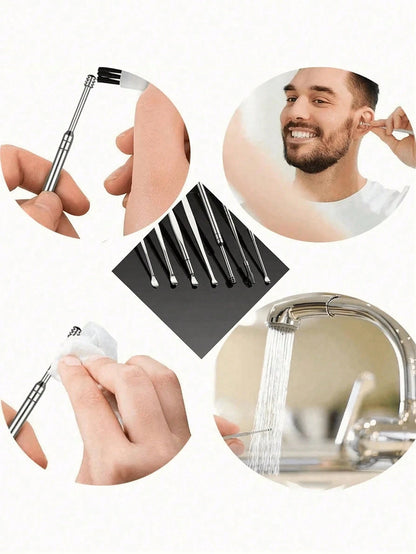 6/1pc Portable Leather Ear Wax Removal Kit, Includes Ear Spoon, Spiral Spring Ear Cleaner, Travel Size Ear Pick Set, New Stainless Steel Spiral Design, For Adults, No Battery Required, No Power Needed