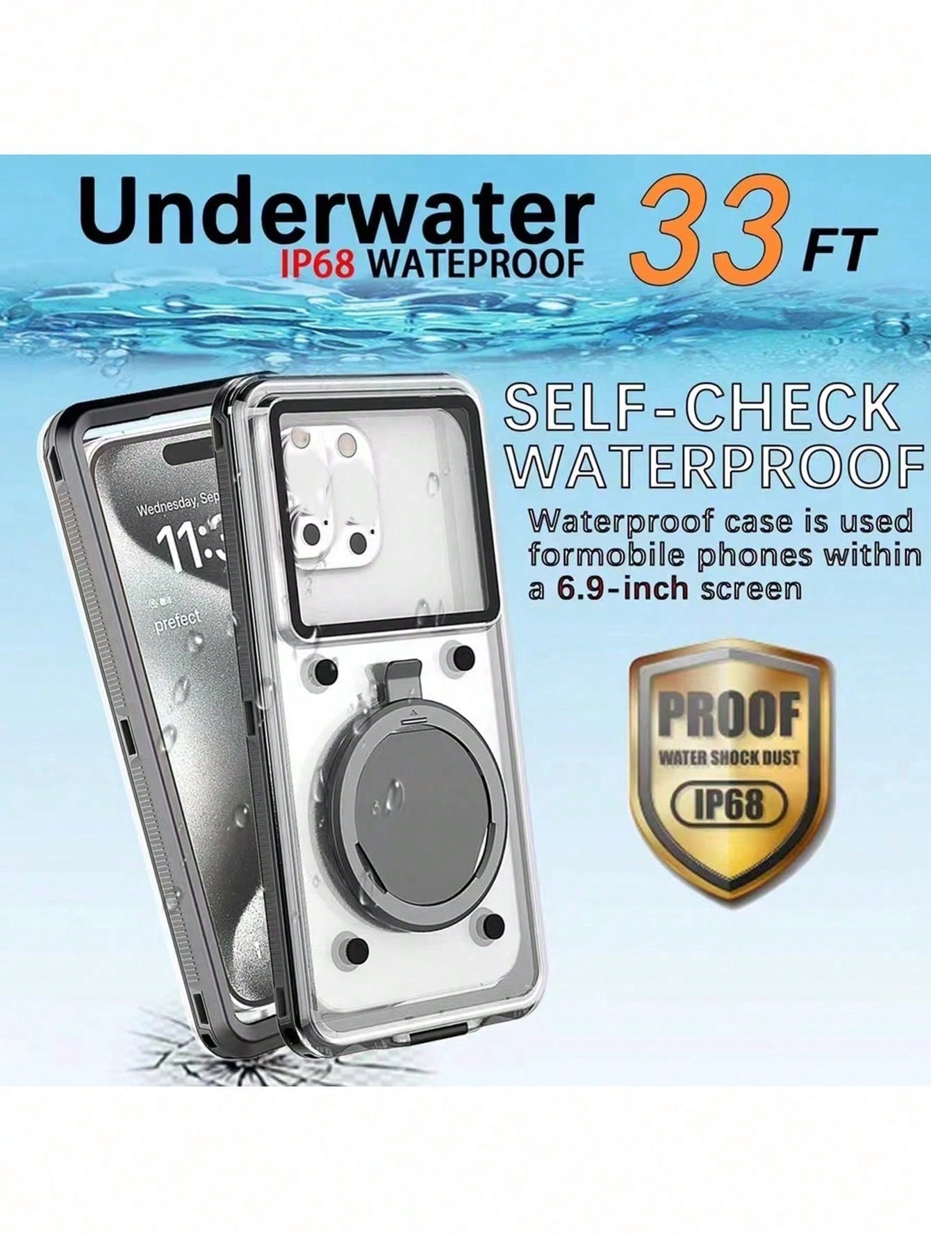 6.9 Inch Universal Waterproof Phone Case- Touchscreen With Stand, Shockproof And Dropproof- Fits All Smartphones- Perfect Gift For Water Sports Enthusiasts