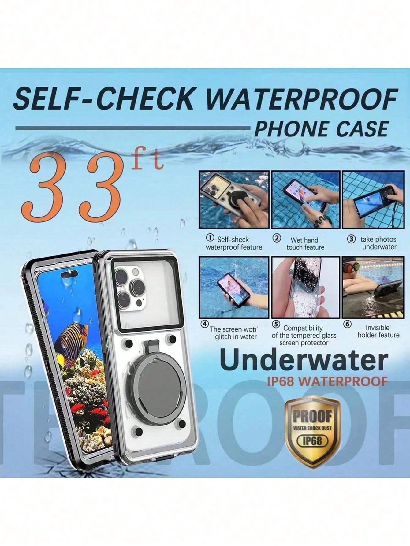 6.9 Inch Universal Waterproof Phone Case- Touchscreen With Stand, Shockproof And Dropproof- Fits All Smartphones- Perfect Gift For Water Sports Enthusiasts