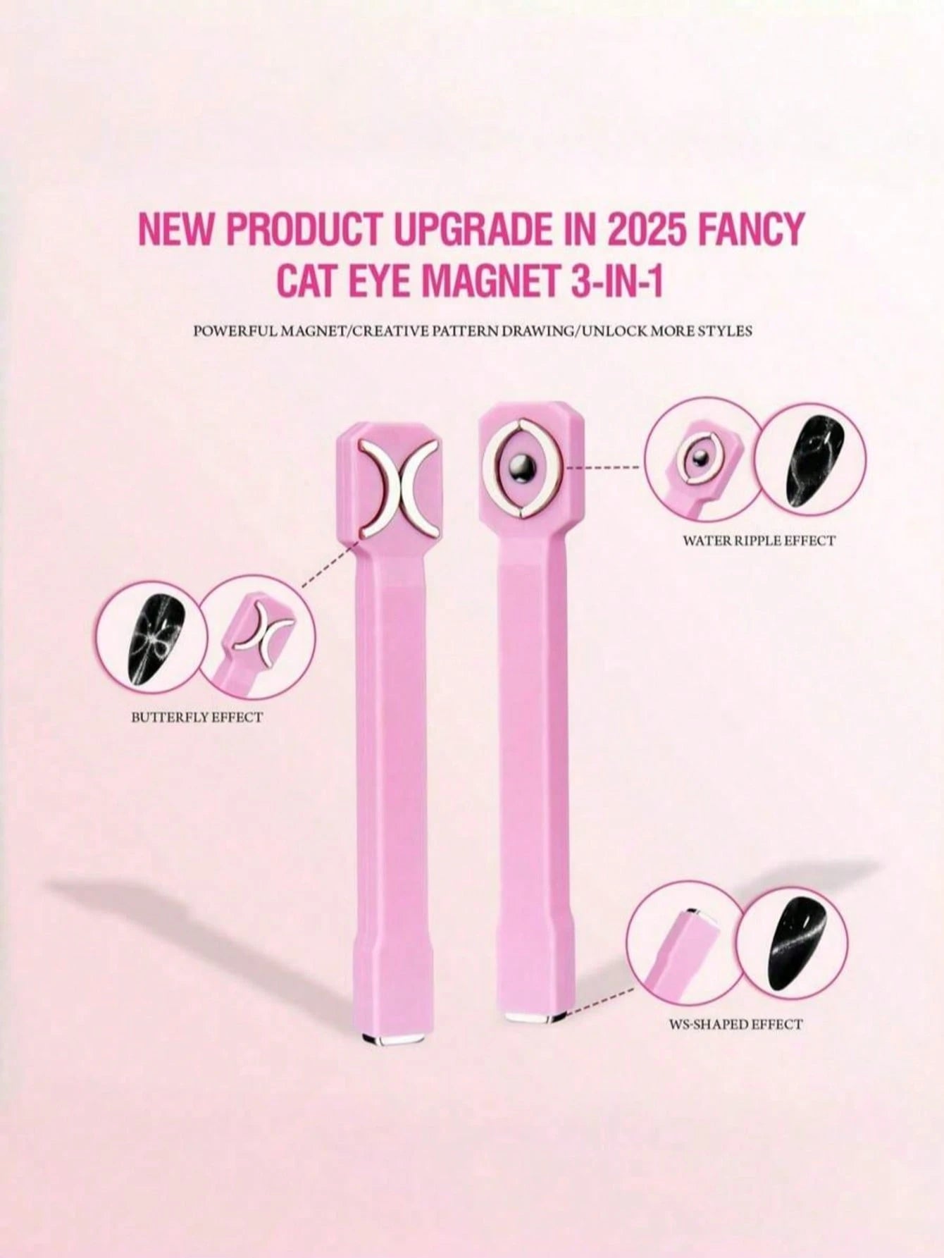6-In-1 Cat Eye Magnetic Nail Art Tool Set, Pink Multi-Functional Cat Eye Gel Polish Magnetic Stick With Detachable Heart-Shaped Head, Strong Magnetic Nail Art Pen For Creating 3D Cat Eye, Heart, Flora