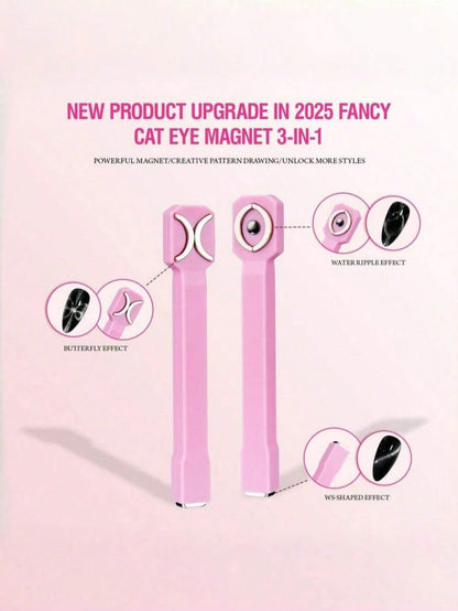 6-In-1 Cat Eye Magnetic Nail Art Tool Set, Pink Multi-Functional Cat Eye Gel Polish Magnetic Stick With Detachable Heart-Shaped Head, Strong Magnetic Nail Art Pen For Creating 3D Cat Eye, Heart, Flora
