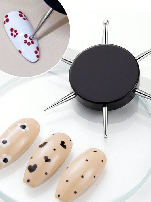 6-In-1 Nail Art Dotting Pen, Nail Painting Tool, Round Nail Pen, Stainless Steel Material, Suitable For Embossed Line Nail Art, Professional Nail Salon Or Home Use, Nail Supplies, Nail Tools, Nail Art