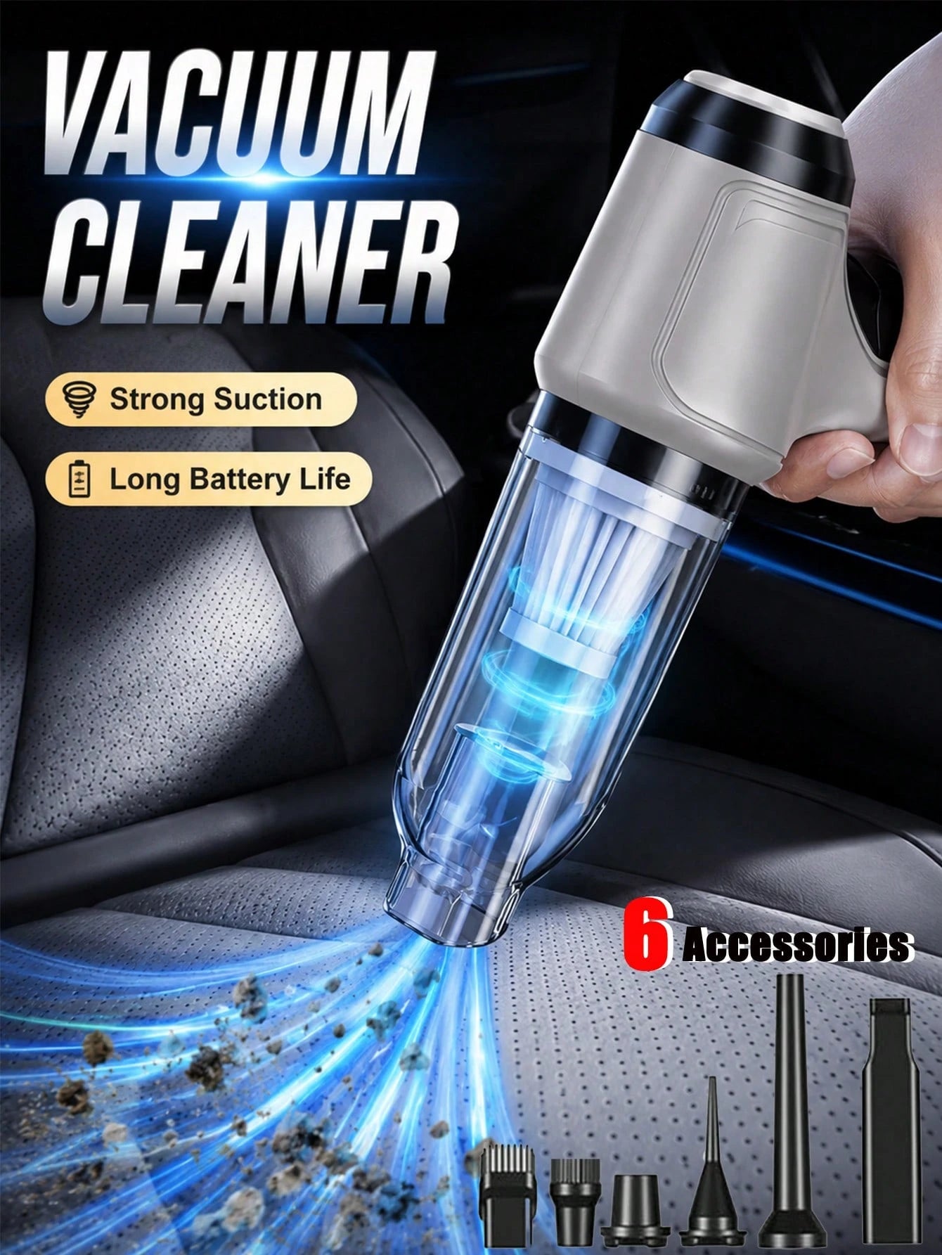 6-In-1 Portable Wireless Vacuum Cleaner, 2400mAh Rechargeable Battery High Power Mini Vacuum, With Brushless Motor Air Blower And Pump, Handheld Vacuum Cleaner, Suitable For Car, Home, Office, Camping