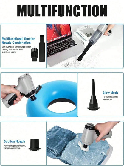 6-In-1 Portable Wireless Vacuum Cleaner, 2400mAh Rechargeable Battery High Power Mini Vacuum, With Brushless Motor Air Blower And Pump, Handheld Vacuum Cleaner, Suitable For Car, Home, Office, Camping