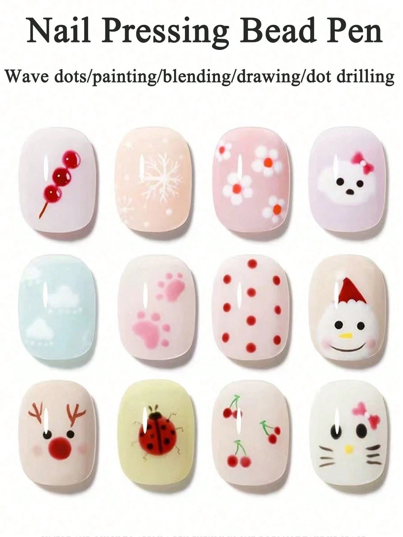 6-In-1 Professional Nail Art Dotting Pen, Pressure Activated, 6 Rotating Drill Bits & Gems Multi-Function Nail Art Tool, Suitable For Painting, Gradient, Striping, Dotting, Ideal For Nail Salons And B
