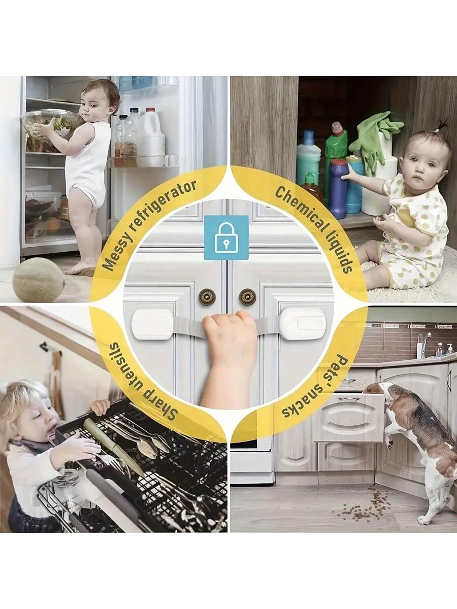 6-Pack/8-Pack Baby Locks – Secure, Quick, Easy Adhesive Cabinet Latches, No-Screw & Magnet-Free,Multi-Purpose For Furniture,Kitchen, Oven,Toilet Seat
