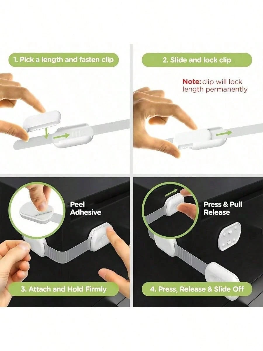 6-Pack/8-Pack Baby Locks – Secure, Quick, Easy Adhesive Cabinet Latches, No-Screw & Magnet-Free,Multi-Purpose For Furniture,Kitchen, Oven,Toilet Seat