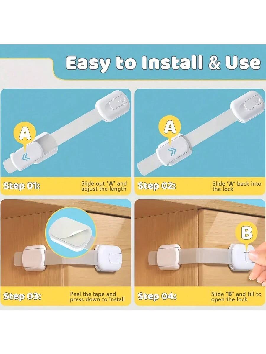 6-Pack/8-Pack Baby Locks – Secure, Quick, Easy Adhesive Cabinet Latches, No-Screw & Magnet-Free,Multi-Purpose For Furniture,Kitchen, Oven,Toilet Seat