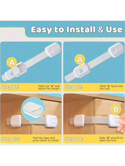 6-Pack/8-Pack Baby Locks – Secure, Quick, Easy Adhesive Cabinet Latches, No-Screw & Magnet-Free,Multi-Purpose For Furniture,Kitchen, Oven,Toilet Seat