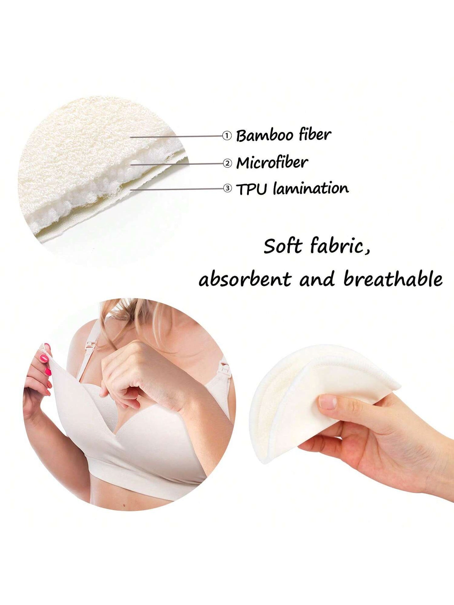 6-Pack Nursing Pads- Washable Breast Pads For Breastfeeding, Nursing Bra Nipple Pads For Breastfeeding, Pumping Bra Reusable Breast Pads