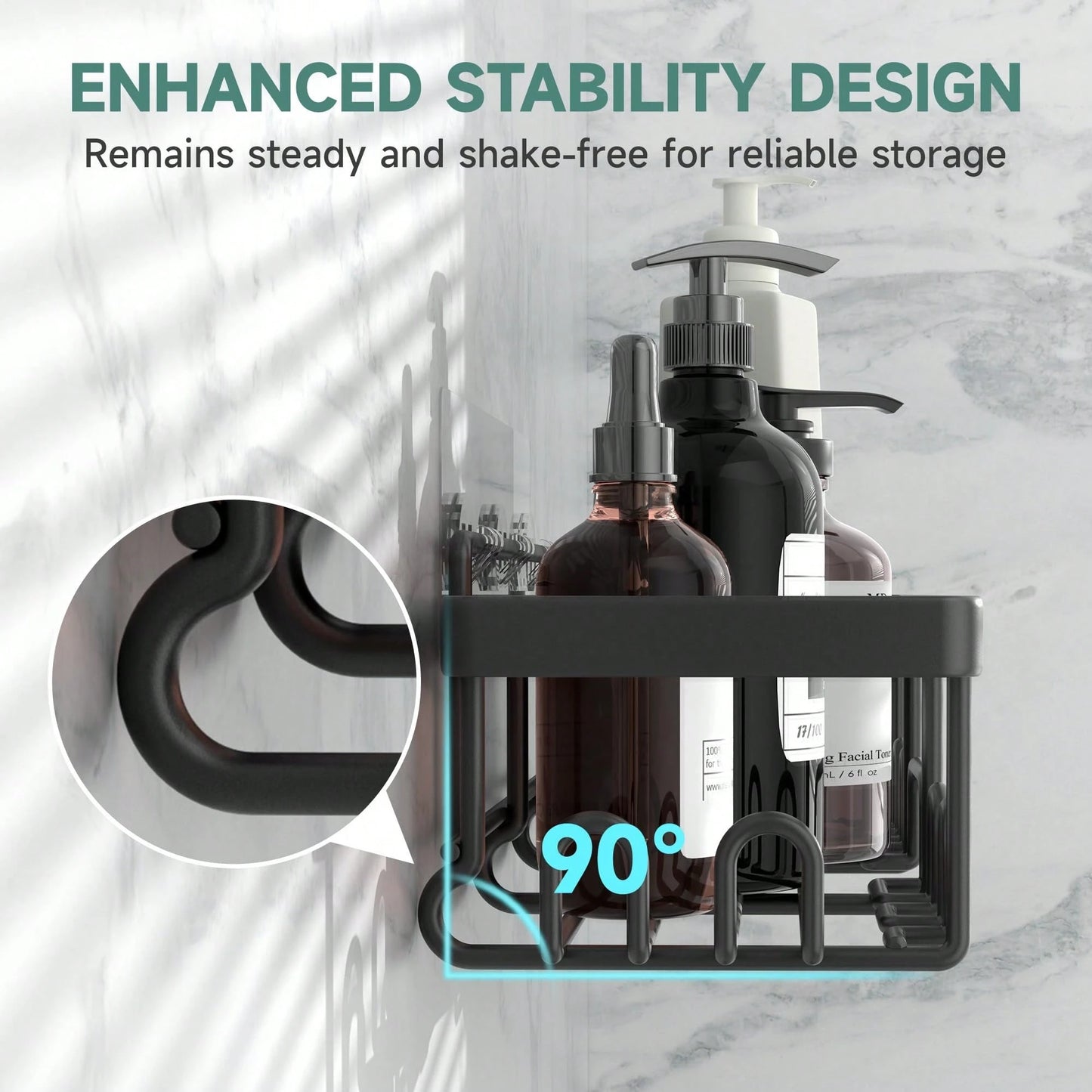 6 Pcs-Shower Caddy, Bathroom Shower Organizers, Black Shower Shelves For Inside Shower, Stainless Steel Wall Rack Baskets Adhesives Mounted Baskets, Bins & Containers Back To School
