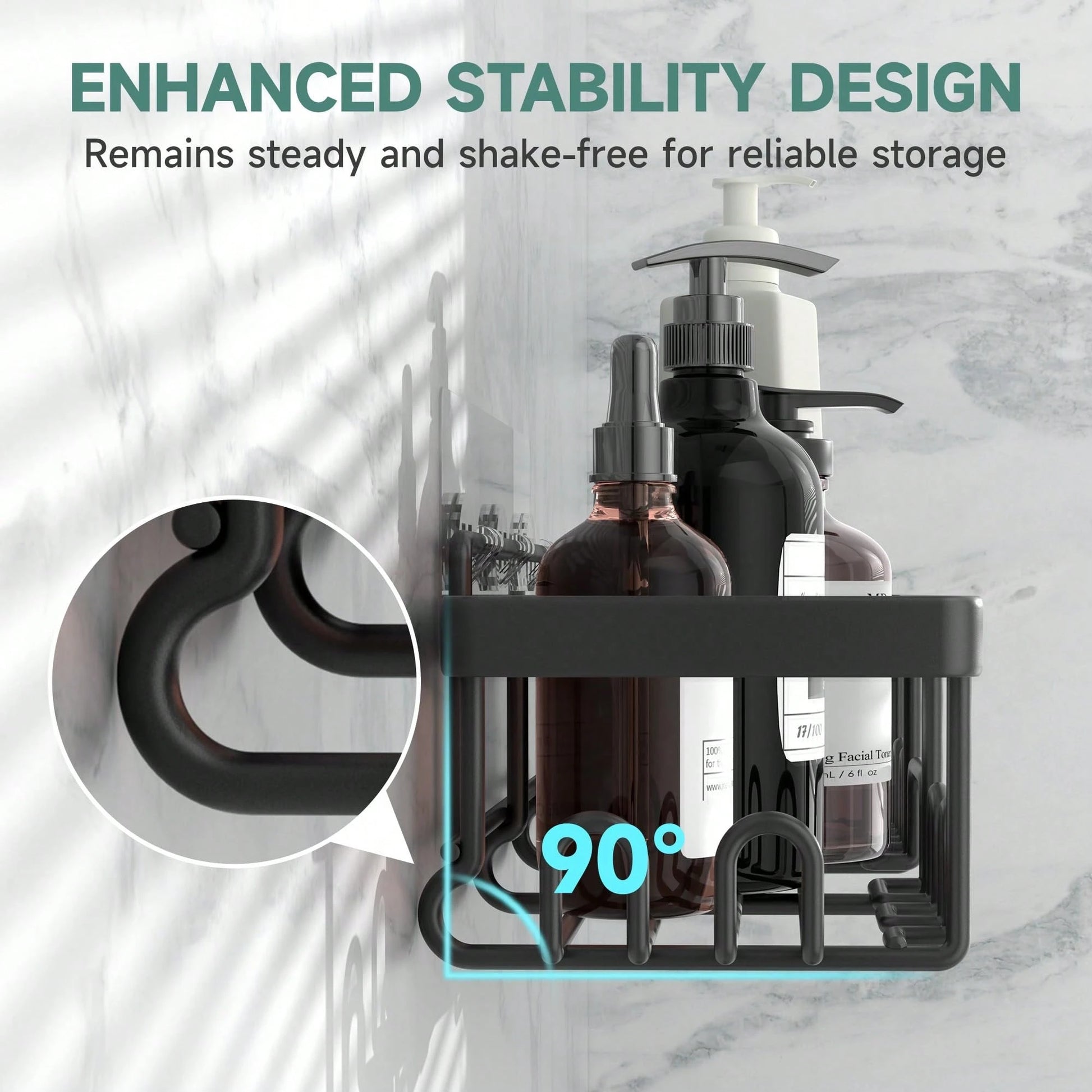 6 Pcs-Shower Caddy, Bathroom Shower Organizers, Black Shower Shelves For Inside Shower, Stainless Steel Wall Rack Baskets Adhesives Mounted Baskets, Bins & Containers Back To School