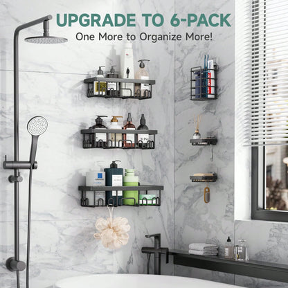 6 Pcs-Shower Caddy, Bathroom Shower Organizers, Black Shower Shelves For Inside Shower, Stainless Steel Wall Rack Baskets Adhesives Mounted Baskets, Bins & Containers Back To School
