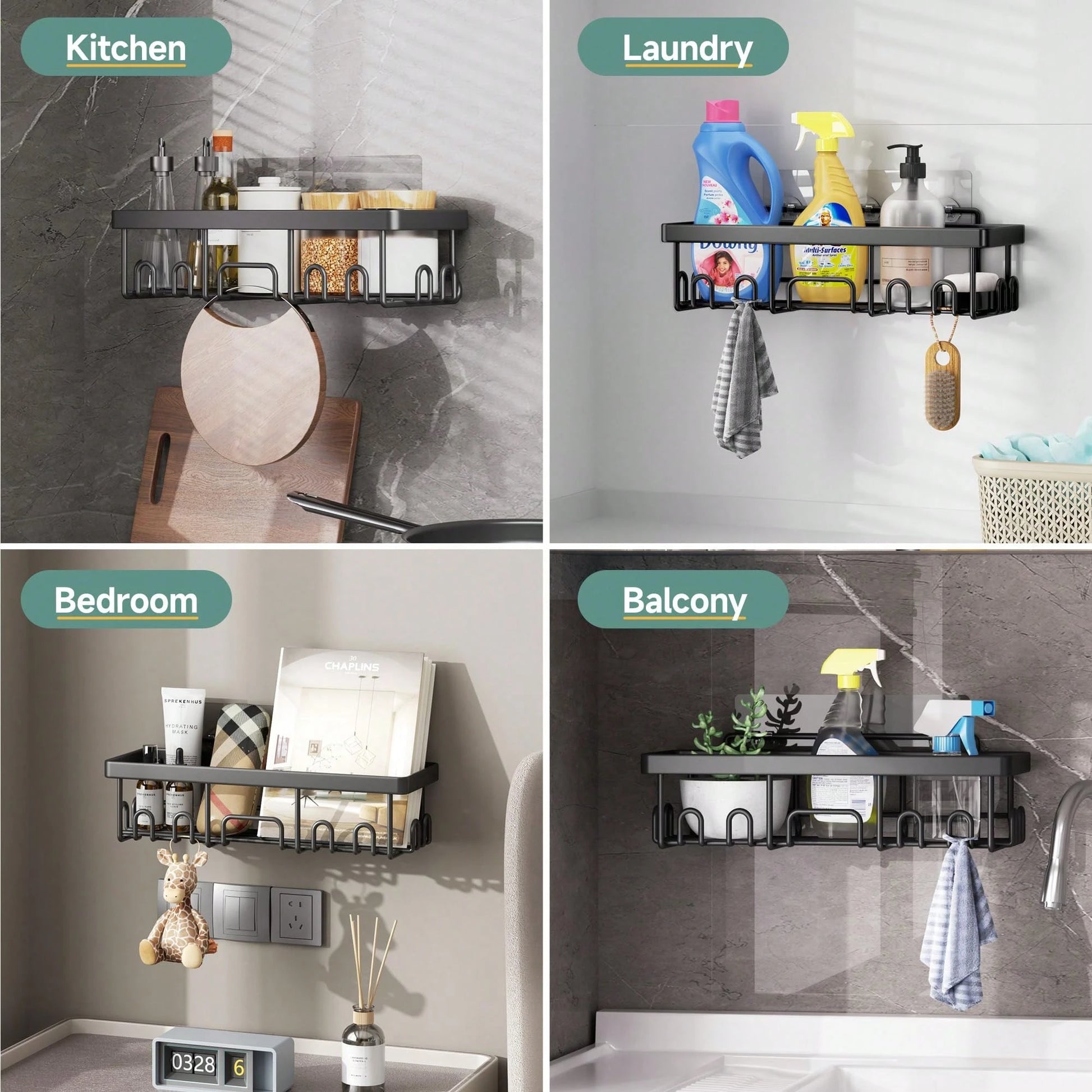 6 Pcs-Shower Caddy, Bathroom Shower Organizers, Black Shower Shelves For Inside Shower, Stainless Steel Wall Rack Baskets Adhesives Mounted Baskets, Bins & Containers Back To School