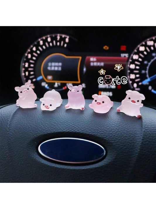 6-Piece Luminous Cute Mini Pig Car Decoration DIY Cream Glue Resin Accessories Creative Center Console Decoration
