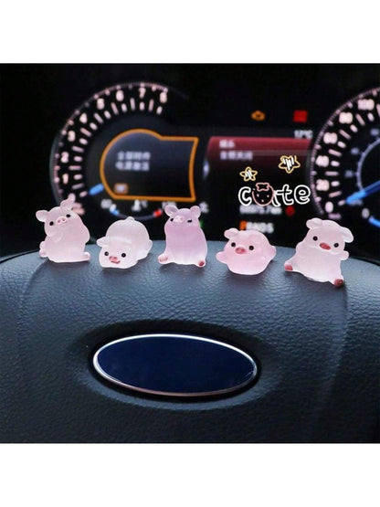 6-Piece Luminous Cute Mini Pig Car Decoration DIY Cream Glue Resin Accessories Creative Center Console Decoration