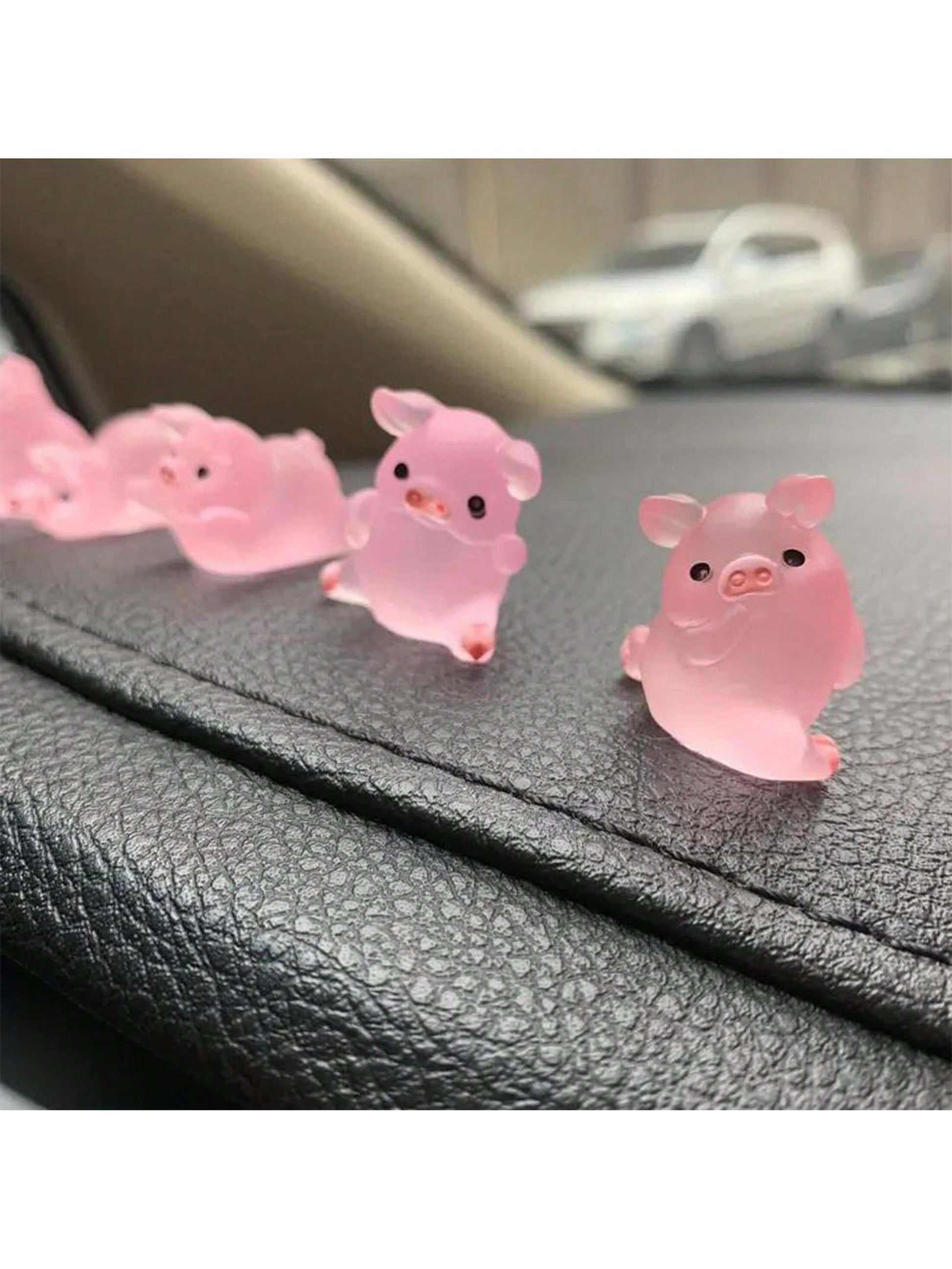 6-Piece Luminous Cute Mini Pig Car Decoration DIY Cream Glue Resin Accessories Creative Center Console Decoration