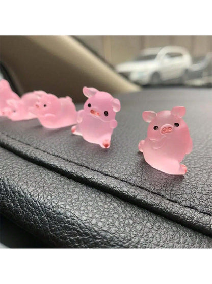 6-Piece Luminous Cute Mini Pig Car Decoration DIY Cream Glue Resin Accessories Creative Center Console Decoration