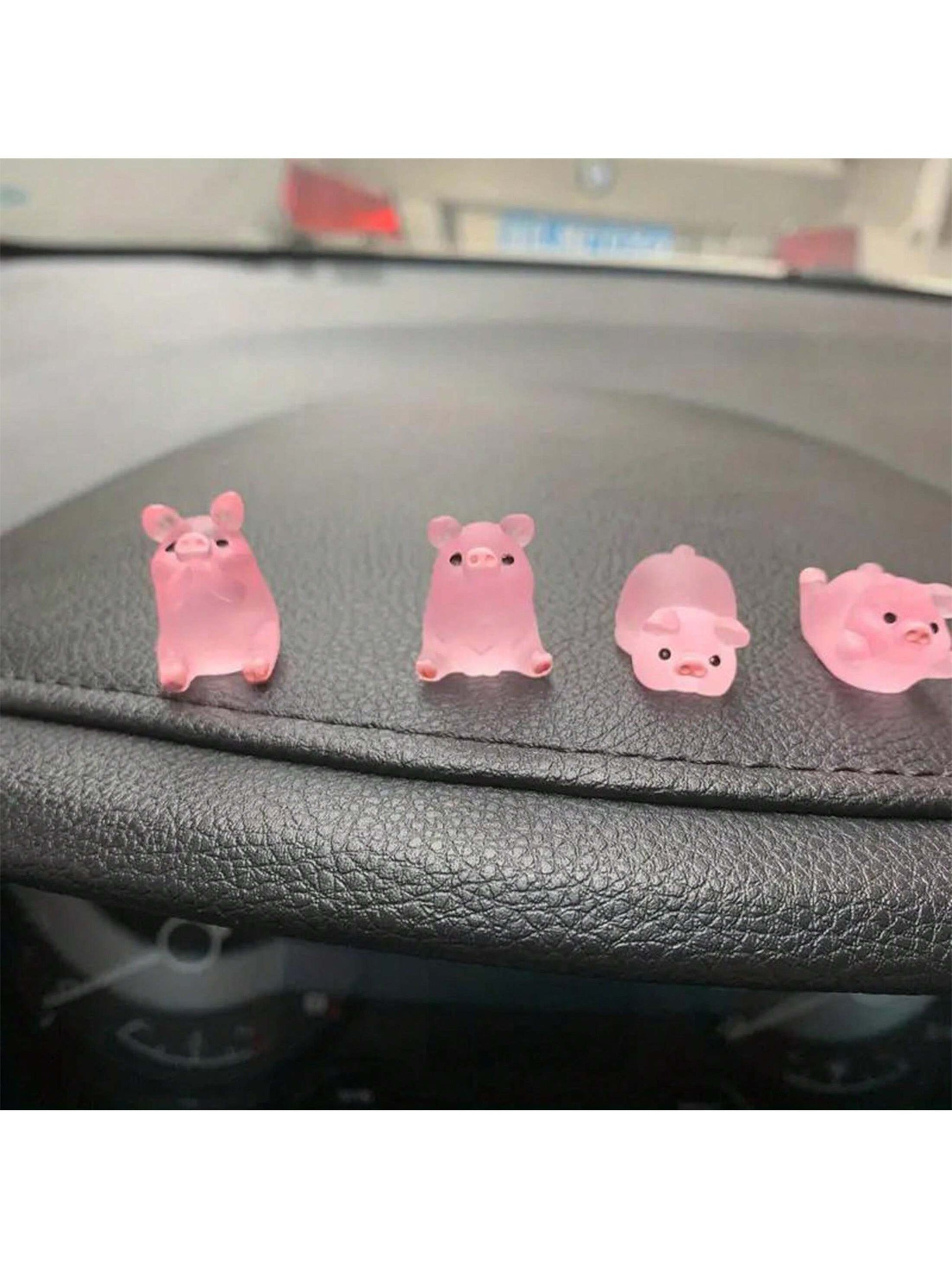 6-Piece Luminous Cute Mini Pig Car Decoration DIY Cream Glue Resin Accessories Creative Center Console Decoration