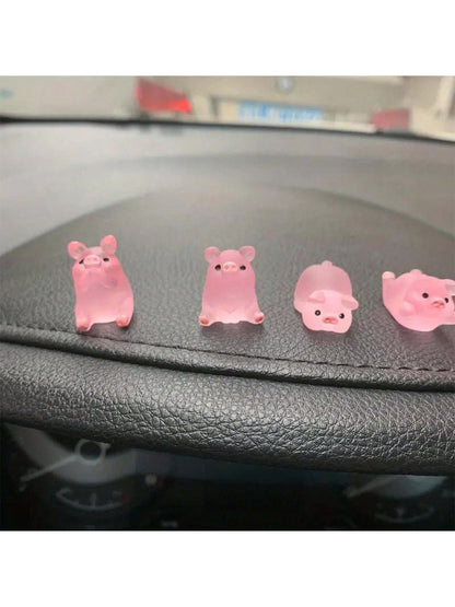 6-Piece Luminous Cute Mini Pig Car Decoration DIY Cream Glue Resin Accessories Creative Center Console Decoration
