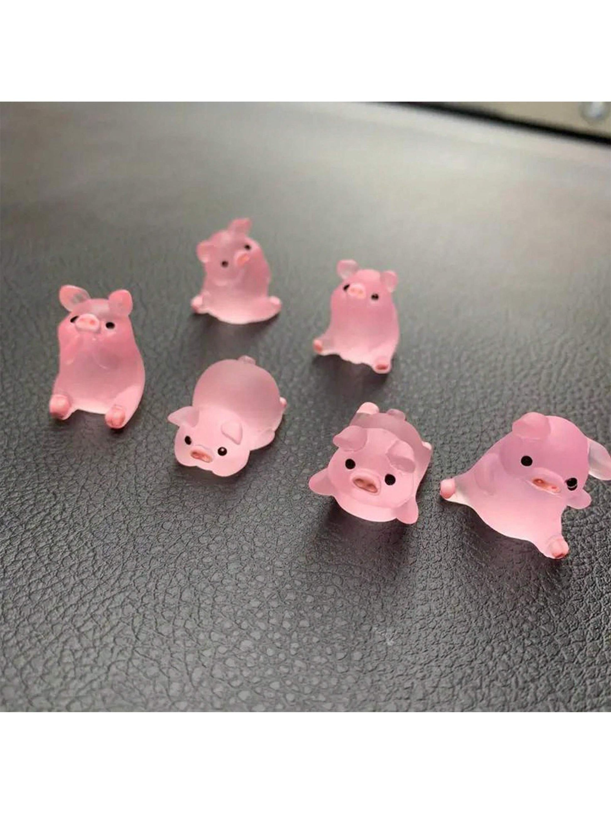 6-Piece Luminous Cute Mini Pig Car Decoration DIY Cream Glue Resin Accessories Creative Center Console Decoration