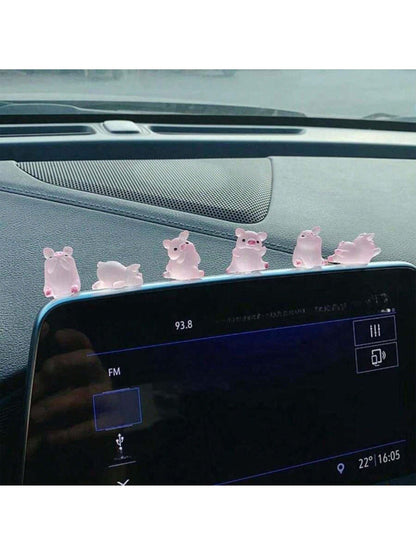 6-Piece Luminous Cute Mini Pig Car Decoration DIY Cream Glue Resin Accessories Creative Center Console Decoration