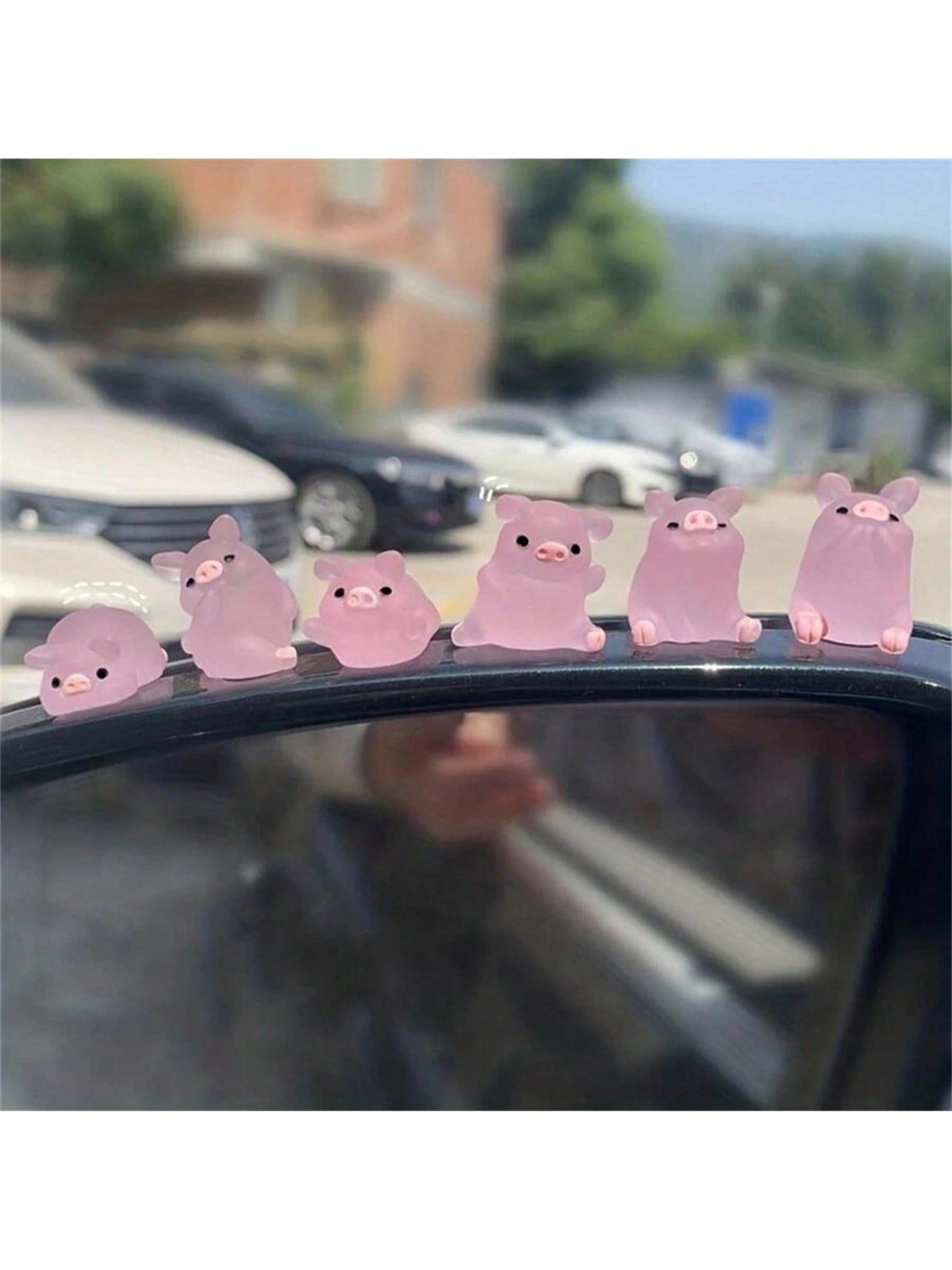 6-Piece Luminous Cute Mini Pig Car Decoration DIY Cream Glue Resin Accessories Creative Center Console Decoration