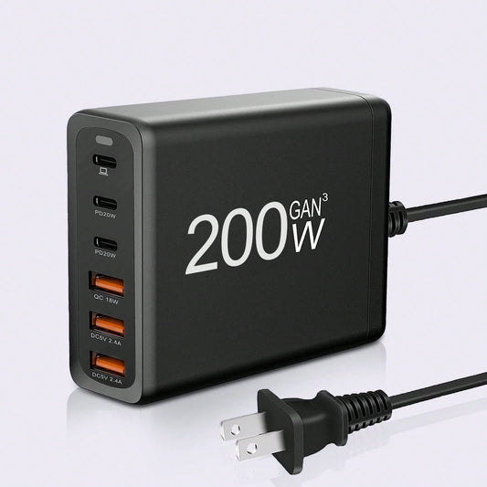 6-Port GaN Charging Station: All-In-One Multi-Device Charger – Portable Office Desk Accessories With Extension Cord For Home & Office| Local Warehouse