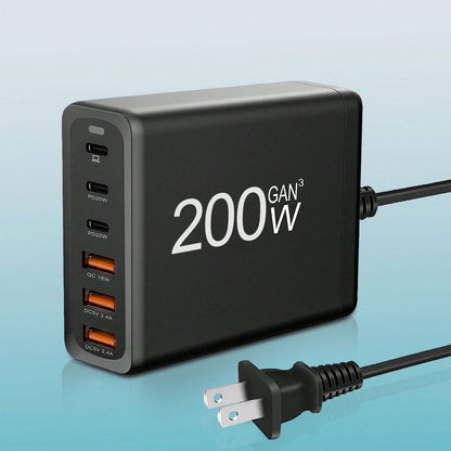 6-Port GaN Charging Station: All-In-One Multi-Device Charger – Portable Office Desk Accessories With Extension Cord For Home & Office| Local Warehouse