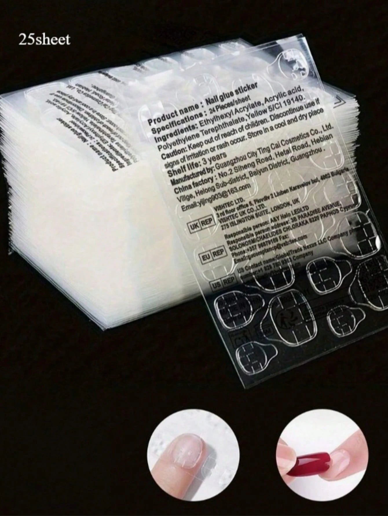 600pcs (25 Sheets) Double-Sided Jelly Gel Nail Stickers, Suitable For Press-On Manicure