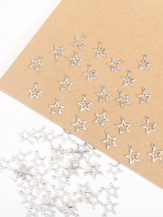 60pcs Stainless Steel Hollow Five-pointed Star Shaped Pendant