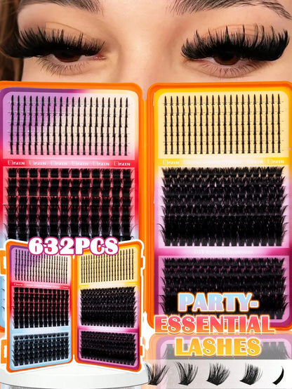 632pcs Large Capacity EyelashBook 8D Super Soft Comfortable High Quality DIYEyelash Clusters RussianEyelash DIYEyelash Extensions 6 Styles Eyelash Clusters Suitable For Daily Makeup,Party, Stage, Cosp