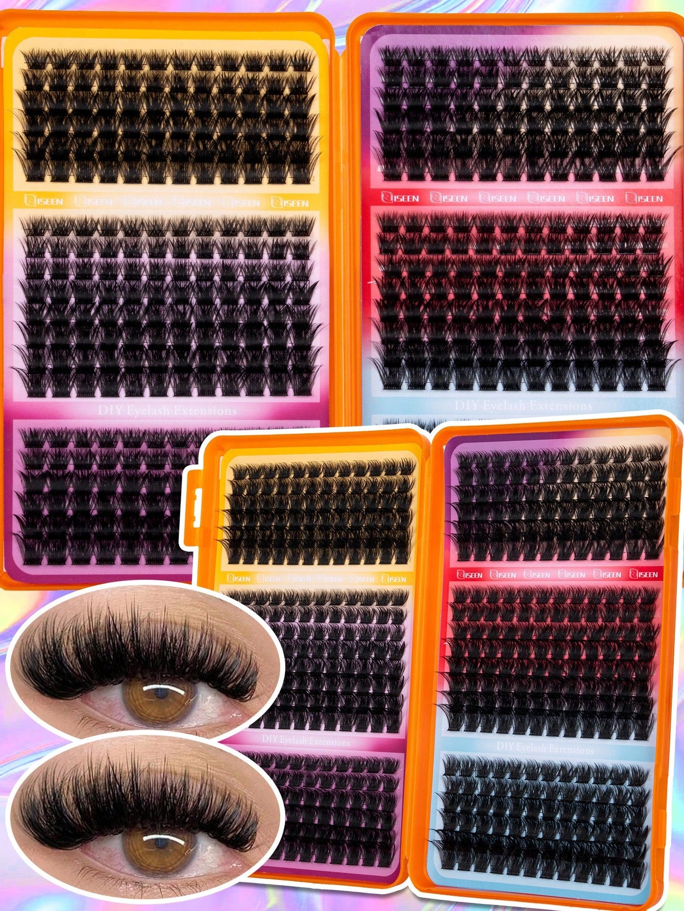 632pcs Large Capacity EyelashBook 8D Super Soft Comfortable High Quality DIYEyelash Clusters RussianEyelash DIYEyelash Extensions 6 Styles Eyelash Clusters Suitable For Daily Makeup,Party, Stage, Cosp